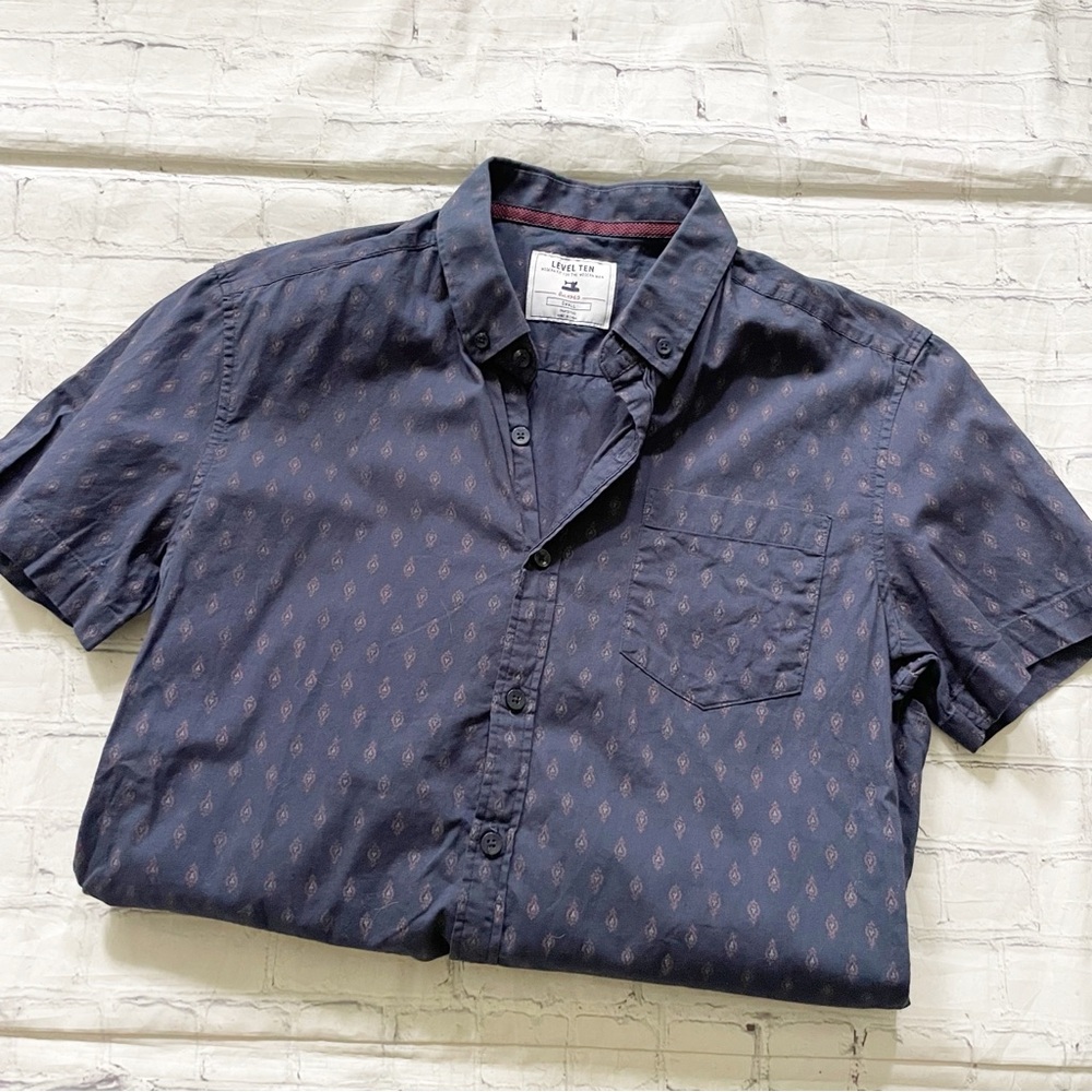Mens Level Ten Blue Patterned Casual Button Down Shirt